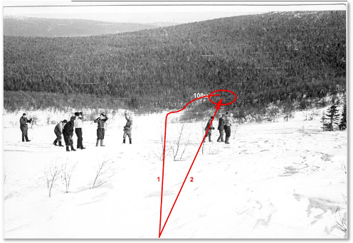 Пути отступления Дятловцев на фото 1959г.